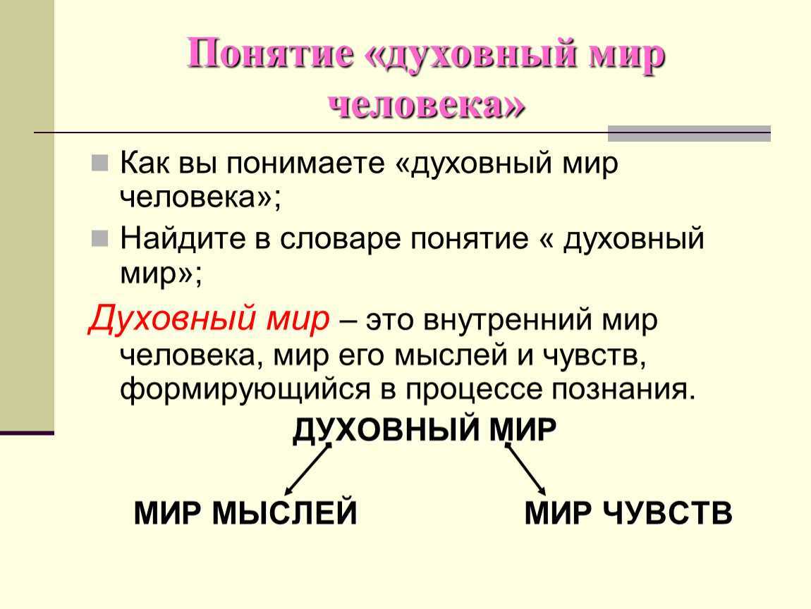 Понятия внутренний определение. Духовный мир человека Обществознание. Характеристика понятия духовный мир человека. Духовный мир личности Обществознание. Духовный мир человека Обществознание 6 класс.