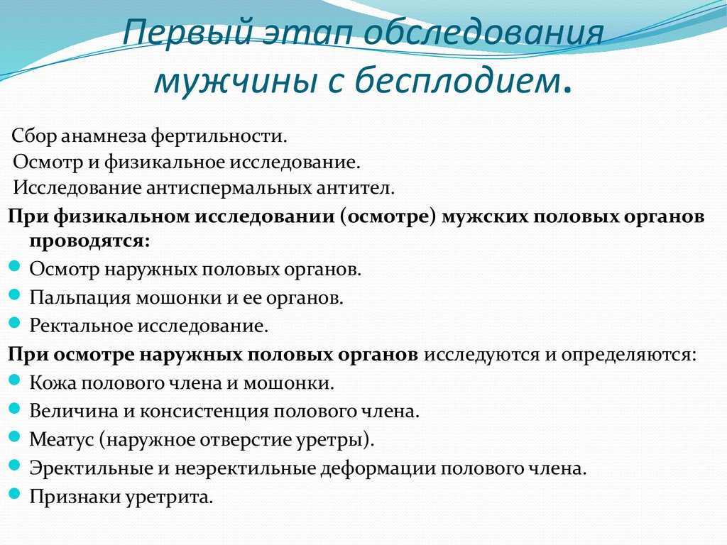 Половое состояние мужчины. Алгоритм обследования мужчины с бесплодием. Обследование при бесплодии мужчин. Методы обследования при бесплодии. Этапы обследования бесплодия.