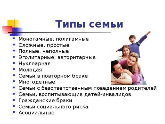 Семейные признаки содержание. Типы семей. Типы современных семей. Типы семей общество. Типы семей схема.